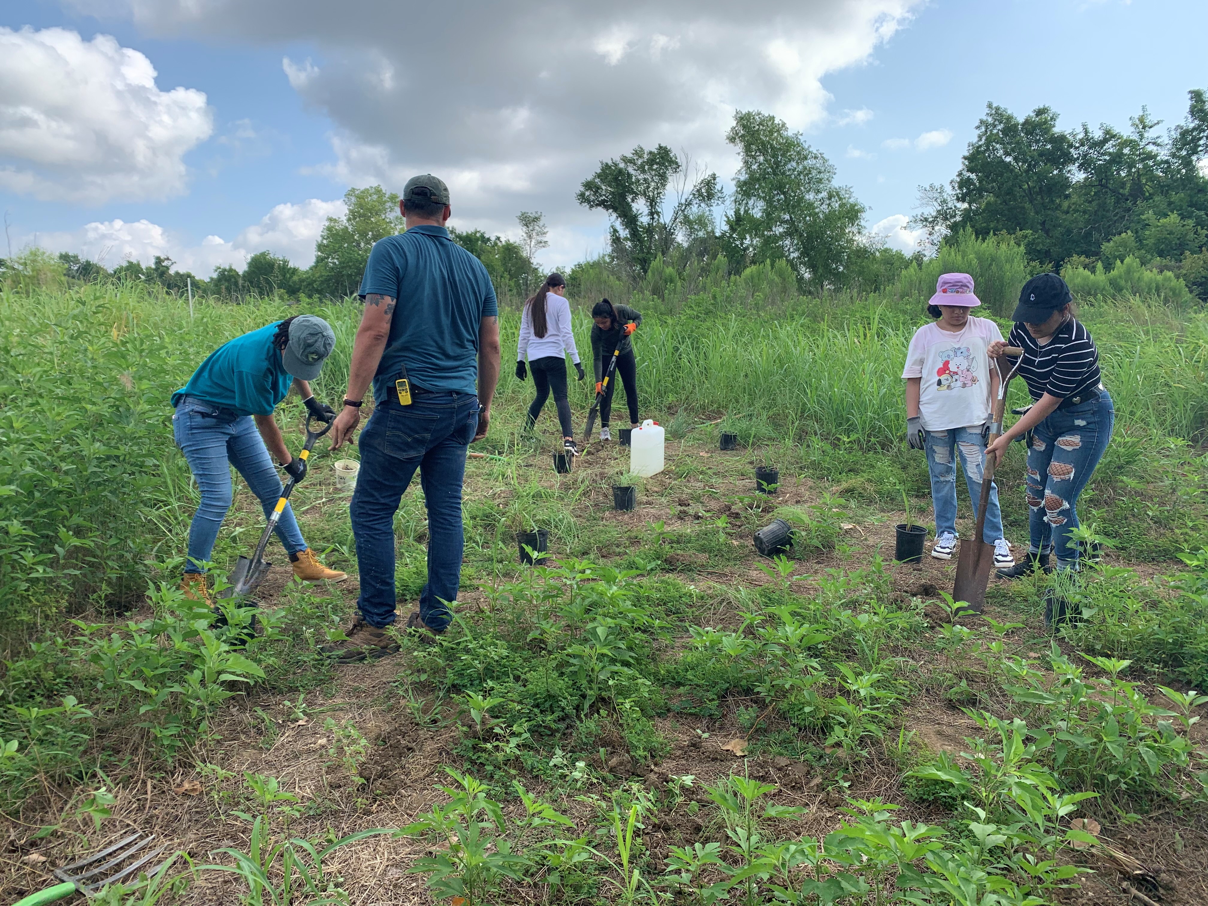 a group of people work on a habitat project together